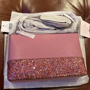 Kate Spade greta court glitter ramey crossbody in dusty peony nwt